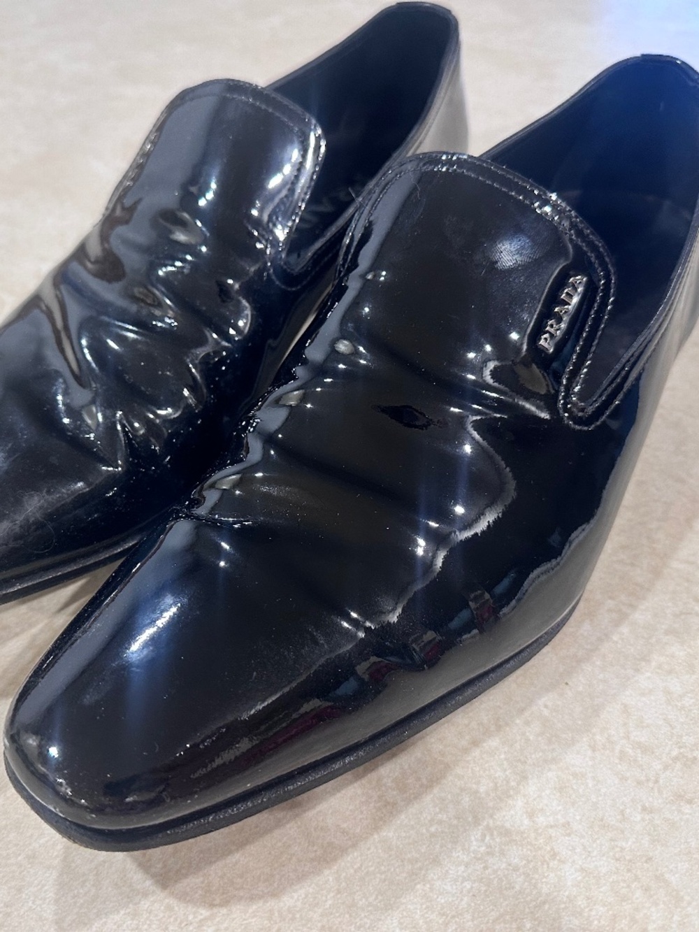 Prada Men’s Black Patent Leather Slip-On Loafers - Size 12